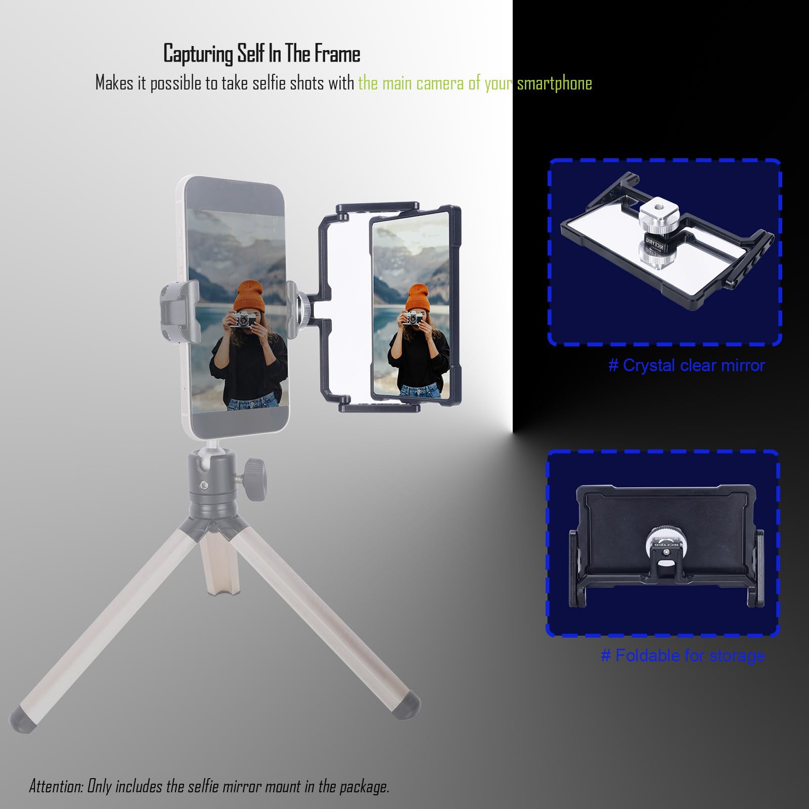 NICEYRIG Vlog Selfie Mirror for iPhone 14/13/12/11 Pro Max - Black Aluminum, Model CA-151122534, Ideal for YouTube TikTok Instagram