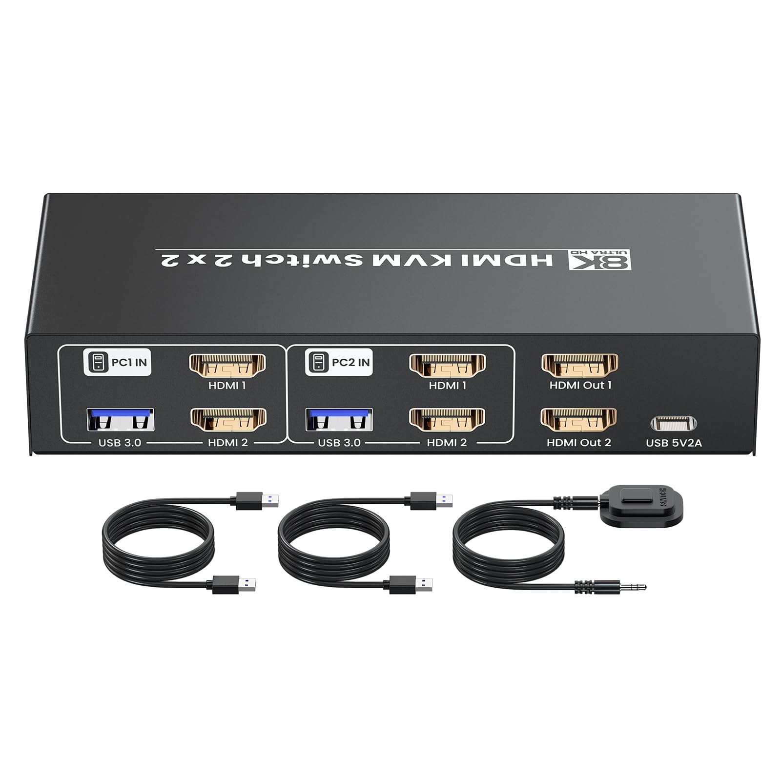 8K60Hz Hdmi Kvm Switch 2 Monitors 2 Computers, 4K120Hz Usb 3.0 Dual Monitor Hdmi Kvm Switcher 2 In 2 Out For 2 Pc Share Two Moni
