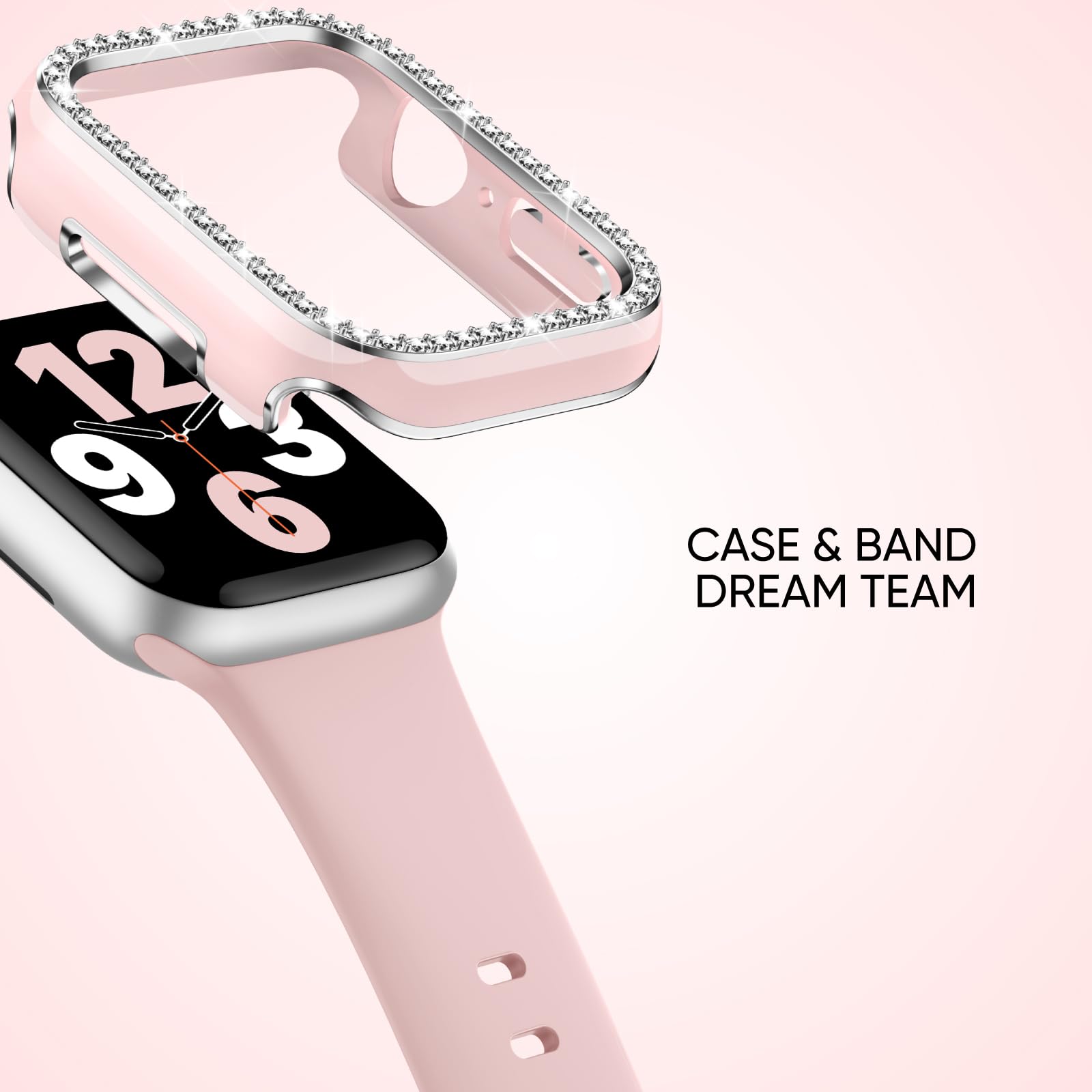 Adorique Compatible For Apple Watch Band 40Mm 41Mm 44Mm 45Mm With Protective Bling Bumper Case Cover, Silicone Sport Strap For I