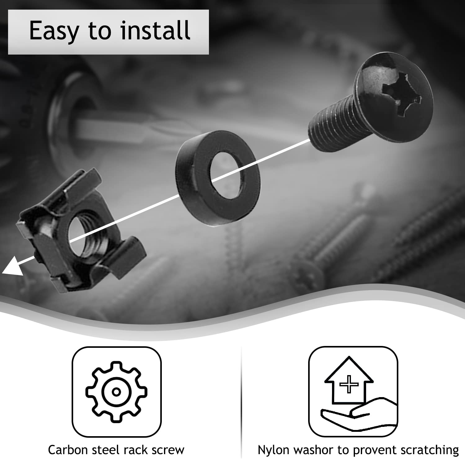 Leadrise 50 Pack M6 X 16Mm Computer Rack Mount Cage Screws And Nuts & Washers For Rack Mount Server Cabinet, Rack Mount Screw Ca