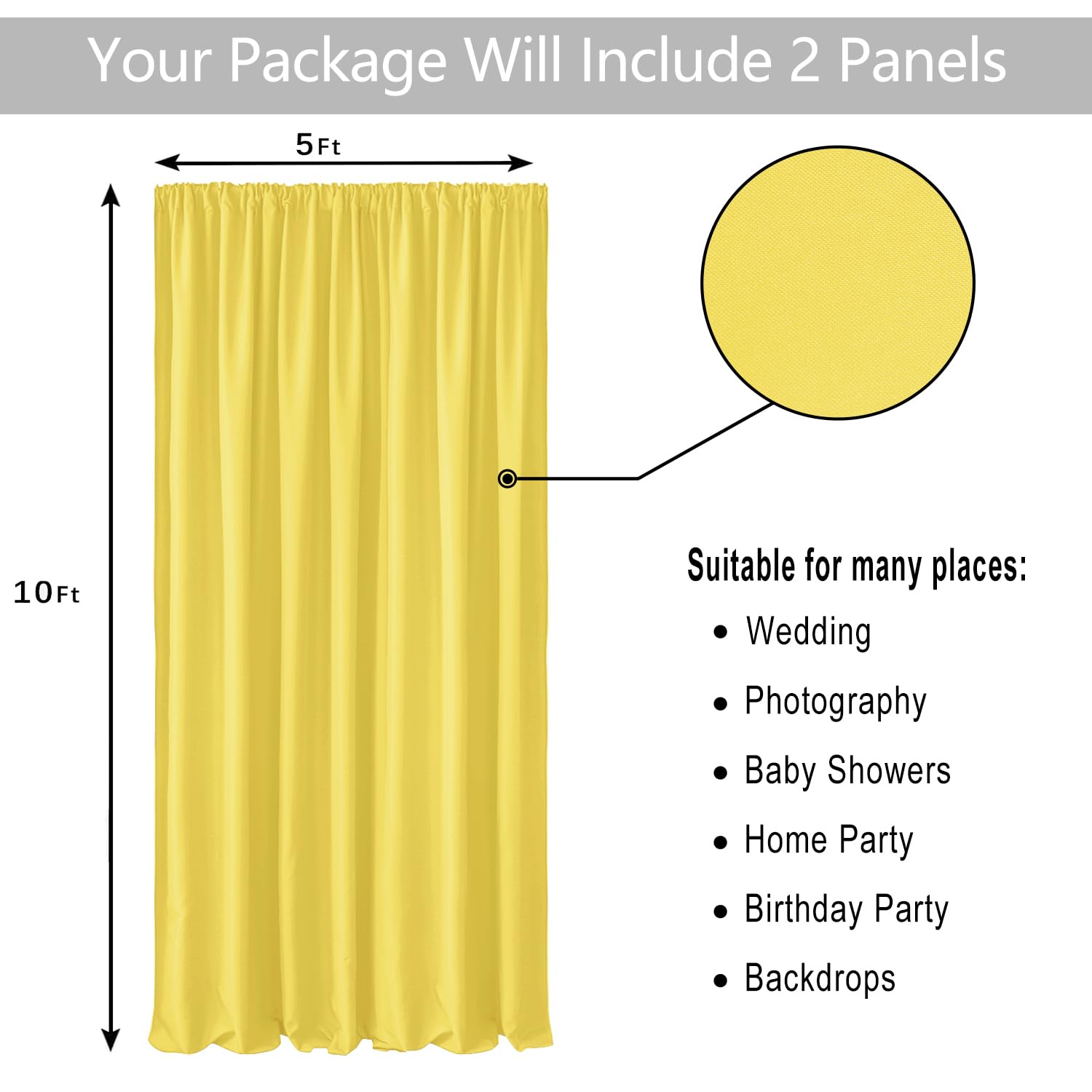Hiasan Yellow Backdrop Curtains For Parties, Polyester Photography Backdrop Drapes For Family Gatherings, Wedding Decorations, 5