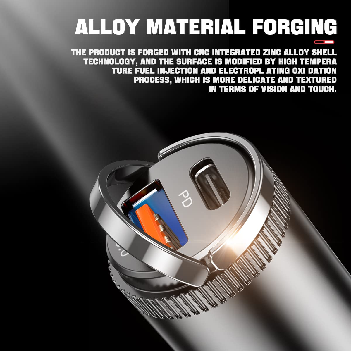 Usb C 60W Car Charger Fast Charge, 30W Pd& 30W Qc3.0 Fast Charge With Metal Body, Flush Fit Pull Ring Style Universal For Iphone