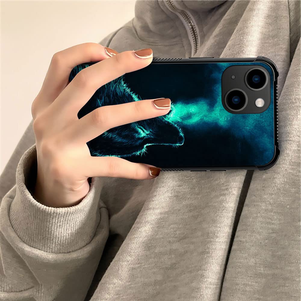 ZHEGAILIAN iPhone 14 Case Nebula Wolf Tempered Glass Back Soft Silicone TPU 6.1-inch