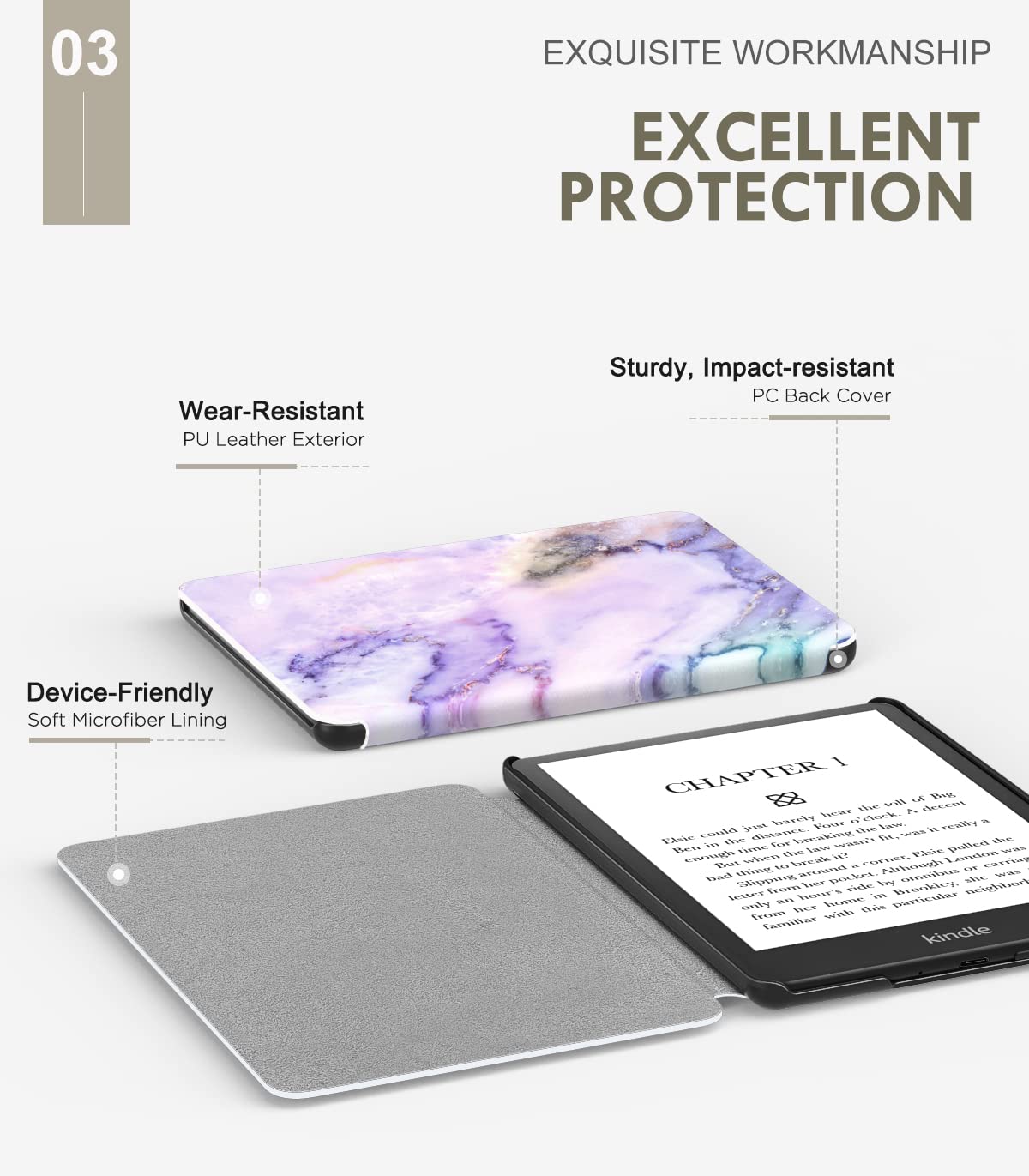 MoKo Case for 6.8' Kindle Paperwhite (11th Generation 2021) and Kindle Paperwhite Signature Edition, Light Shell Cover with Auto Wake/Sleep for Kindle Paperwhite 2021 E Reader, Purple Marble