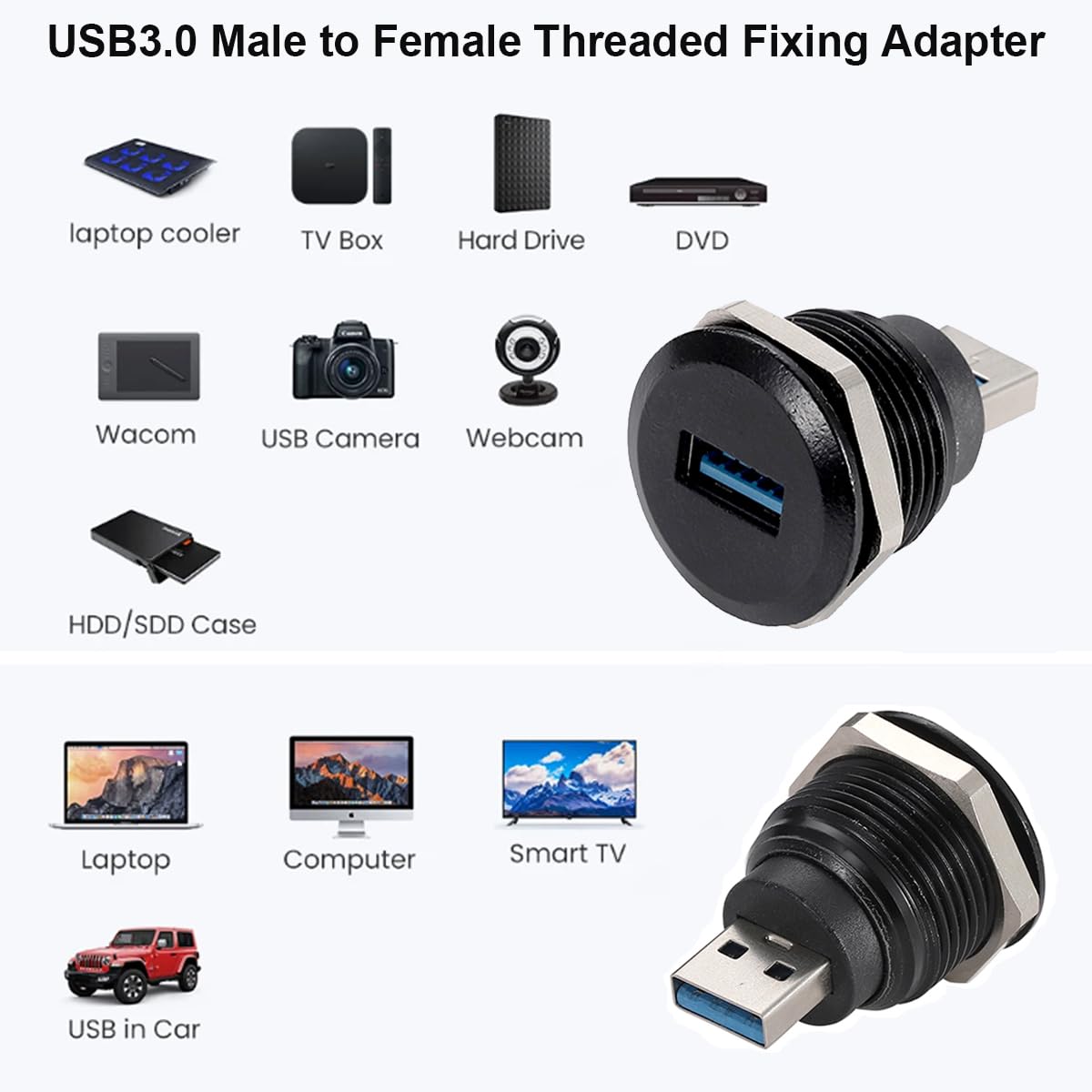 Penglin 5Pcs Usb3.0 Adapter, Usb A Male To Female Converter Extender Connector, Usb Panel Mount Connector Compatible With Laptop