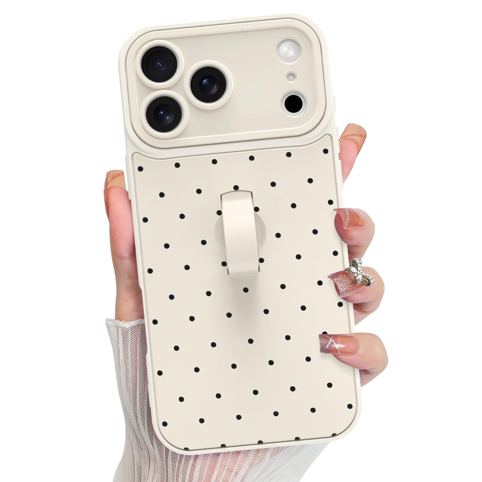 KANGHAR Compatible with iPhone 17 Pro Case 2025, Silicone Spot Cute Pattern, Wristband Kickstand Camera Protection Soft Slim Cov