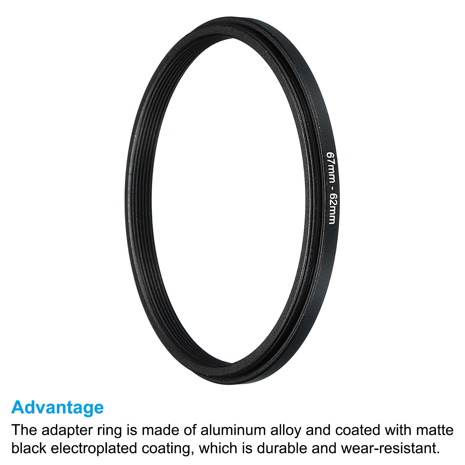 Patikil 67Mm 62Mm Metal Step Down Ring, Camera Lens Filter Adapter Ring Aluminum Filter Adapter Ring For Camera Lenses Hood, Bla