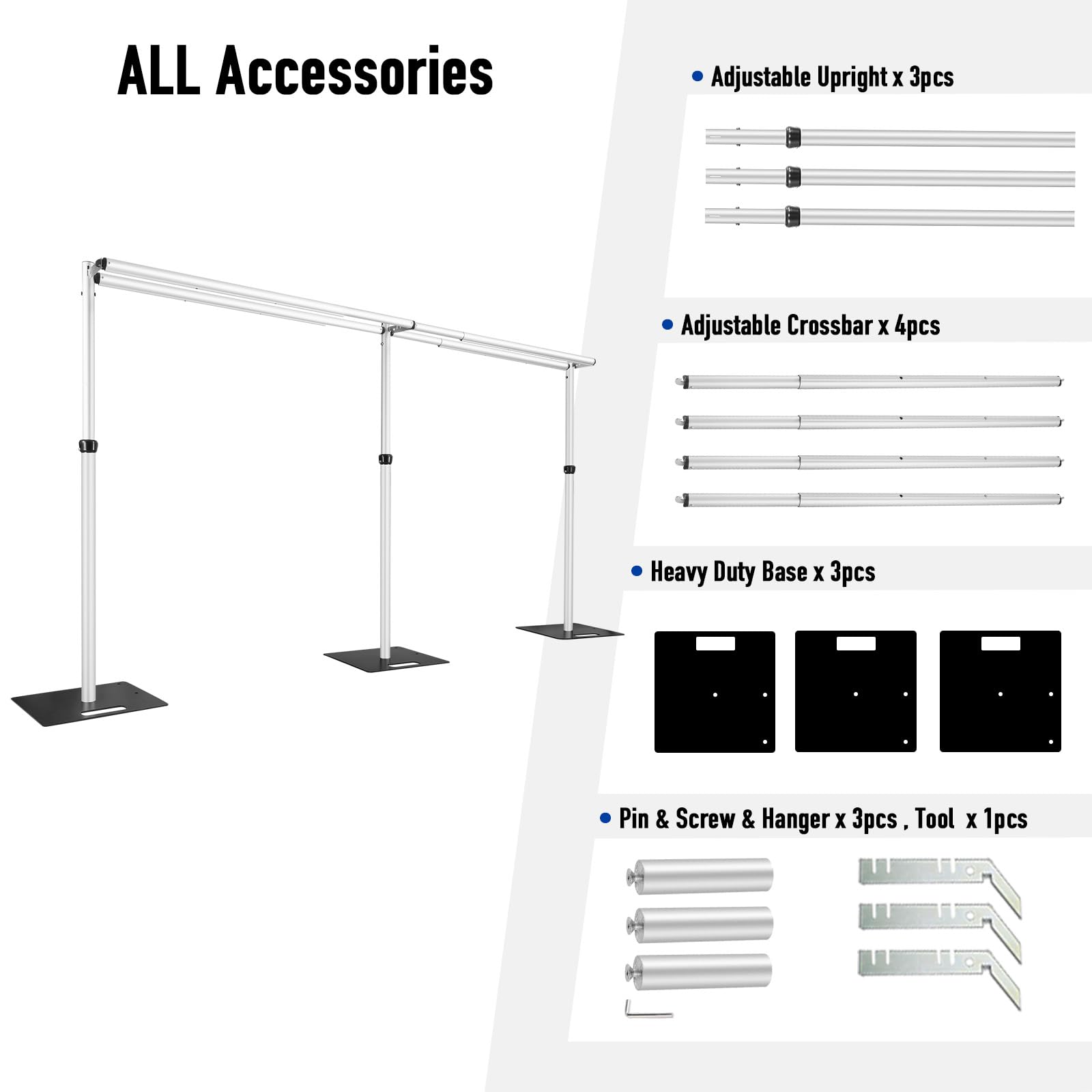 Hecis 10X20Ft Adjustable Double Crossbar Backdrop Stand Kit For Events, Parties, Trade Shows And Weddings