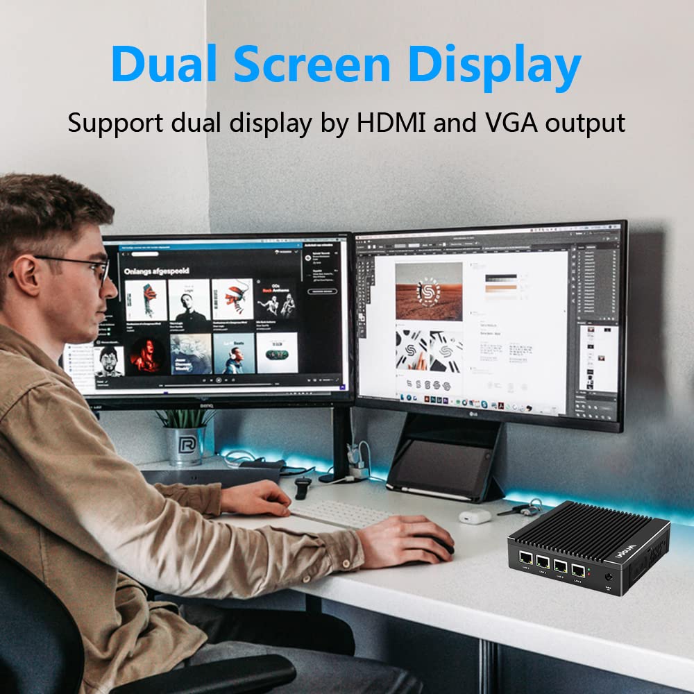 Vnopn Micro Firewall Appliance Intel J4125 Quad Core, 4 Intel 2.5Gbe I225 Lan Ports Fanless Mini Computer 8Gb Ram Ddr4 128Gb Msa