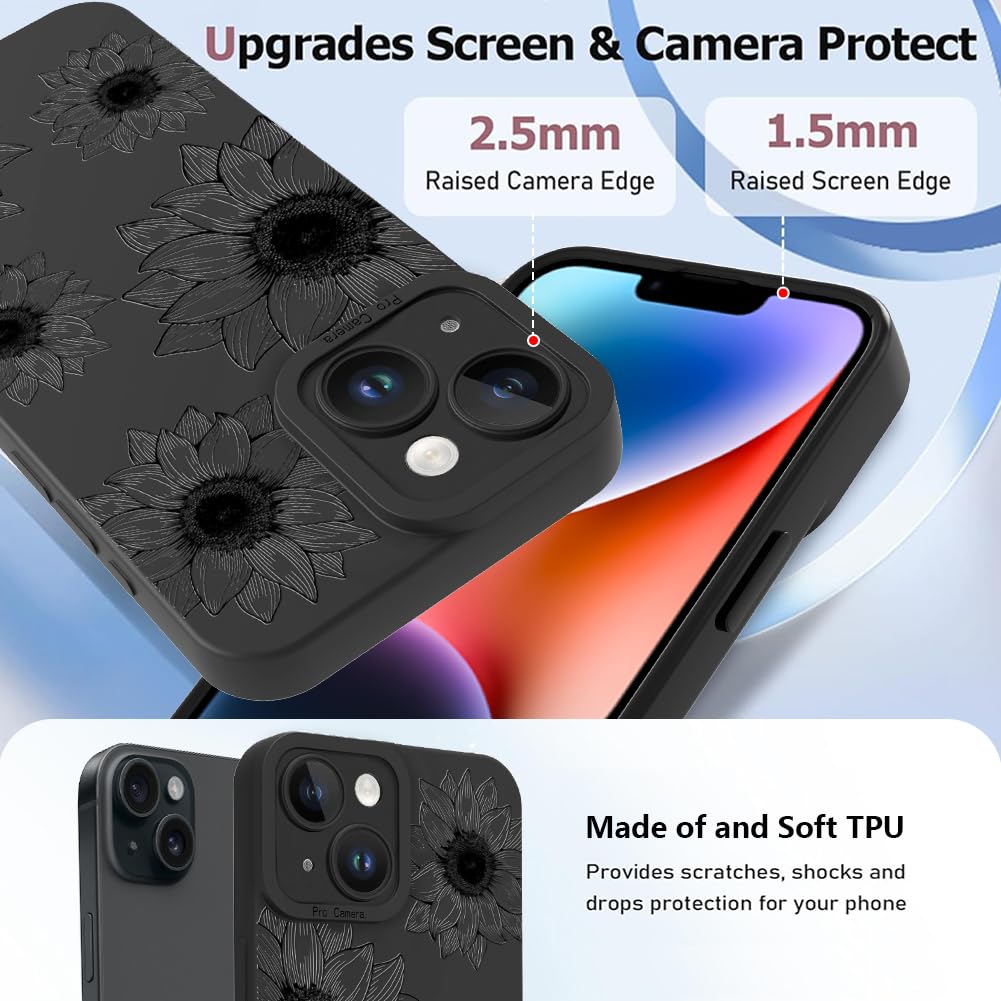 Ook Floral Case For Iphone 14 Plus Case, Cute Sunflower Floral Blooms Design Soft Tpu Shockproof Protective For Women Girls Phon