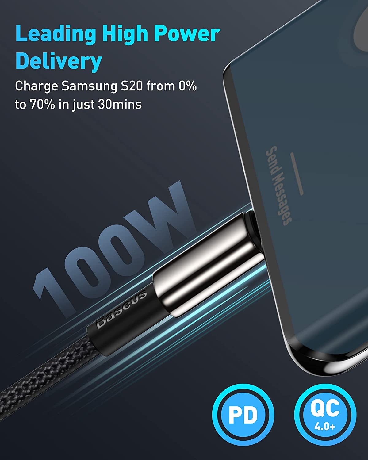 Baseus Usb C Cable, 100W Pd 5A Qc 4.0 Fast Charging Usb C To Usb C Cable, Zinc Alloy Nylon Braided Usb Type C Charger Cable For Iphone 16 15 Pro Plus Pro Max, Macbook, Ipad Pro, Samsung S23/S22 (10Ft)