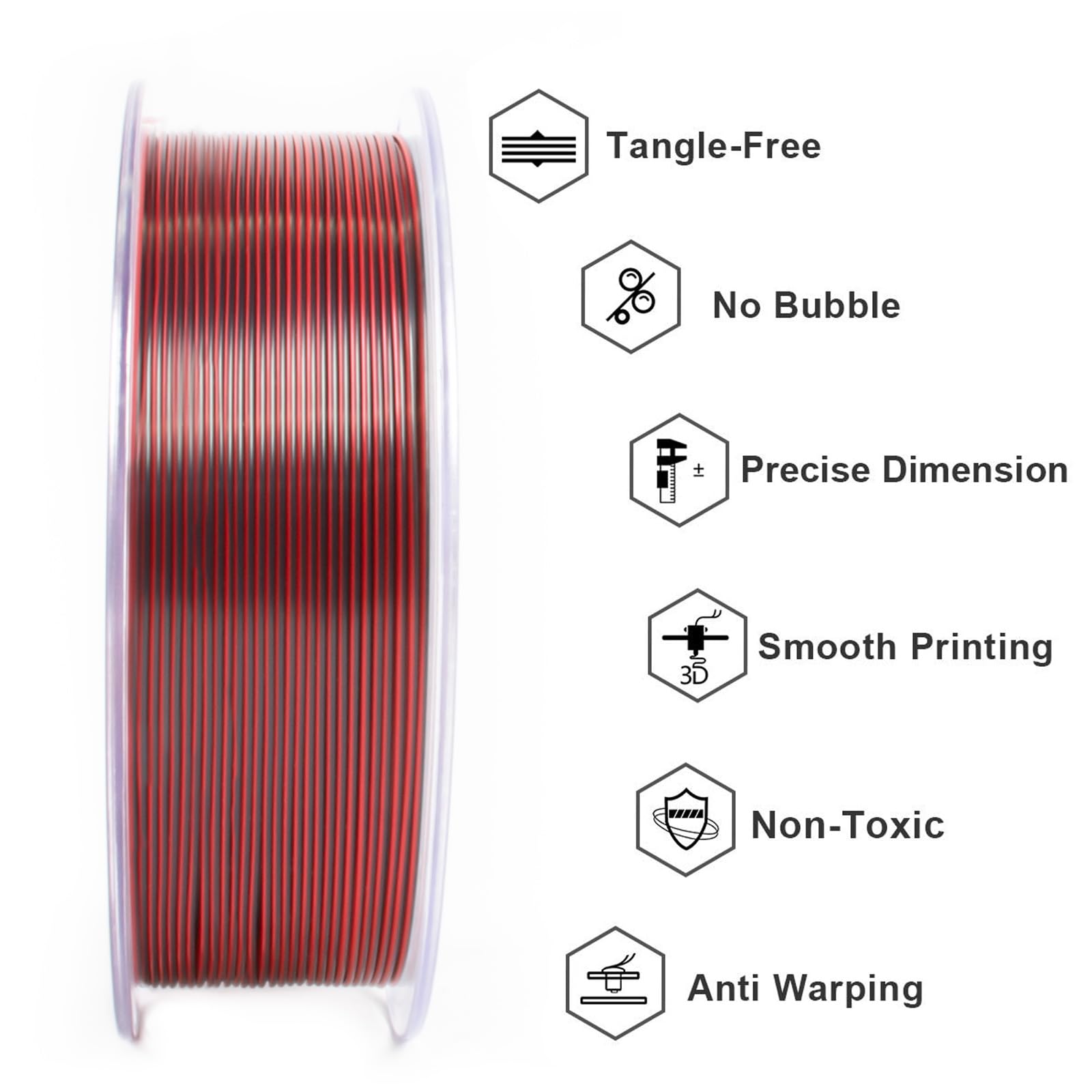 Giantarm Tri Colors Silk Pla Filament, Shiny Pla 3D Printer Filament 1.75Mm +/ 0.03Mm, 1Kg (2.2Lbs) Spool, Vacuum Packaging (Red