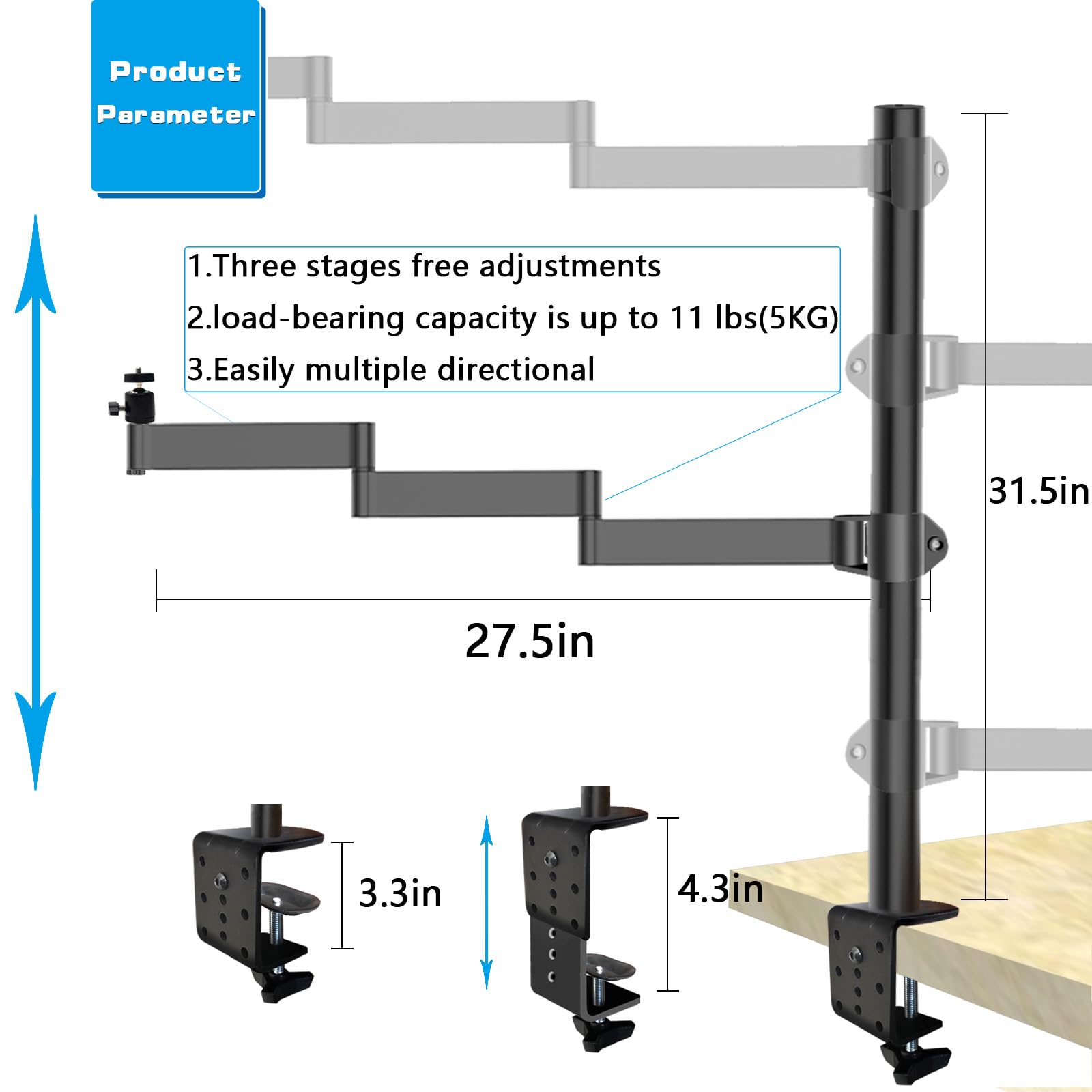 Heavy Desktop Overhead Camera Mount Rig Stand, Top Down Dslr Photography Holder With Flexible Arm And 360 Ball Head, Adjustable