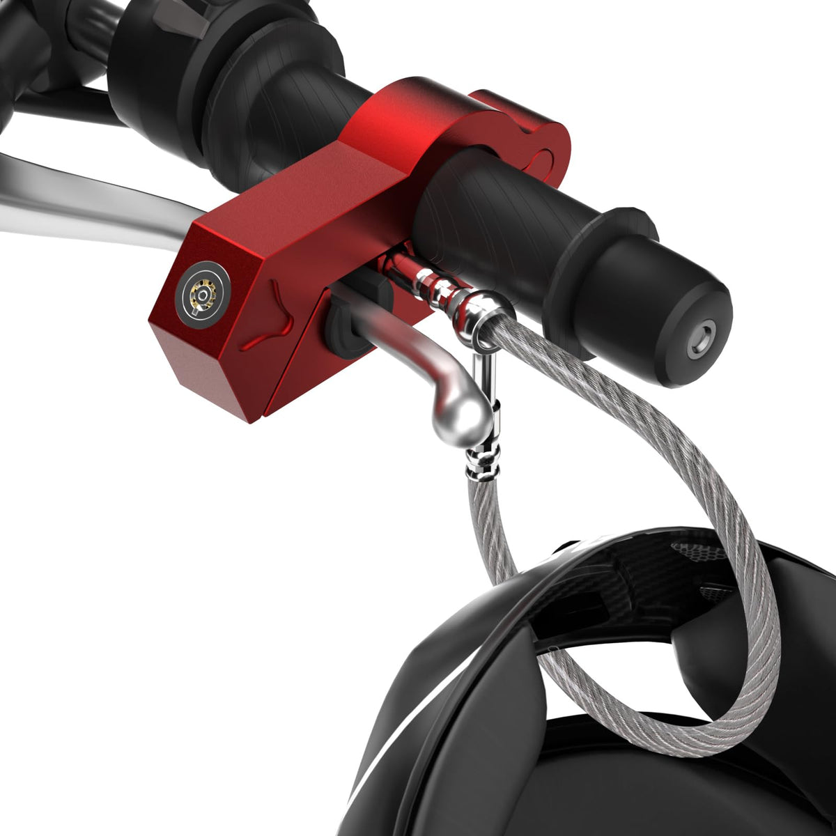 Oasser Motorcycle Lock, Handlebar And Helmet Lock Combo, Anti Theft For All Motorcycle Bike Atv Scooter Red