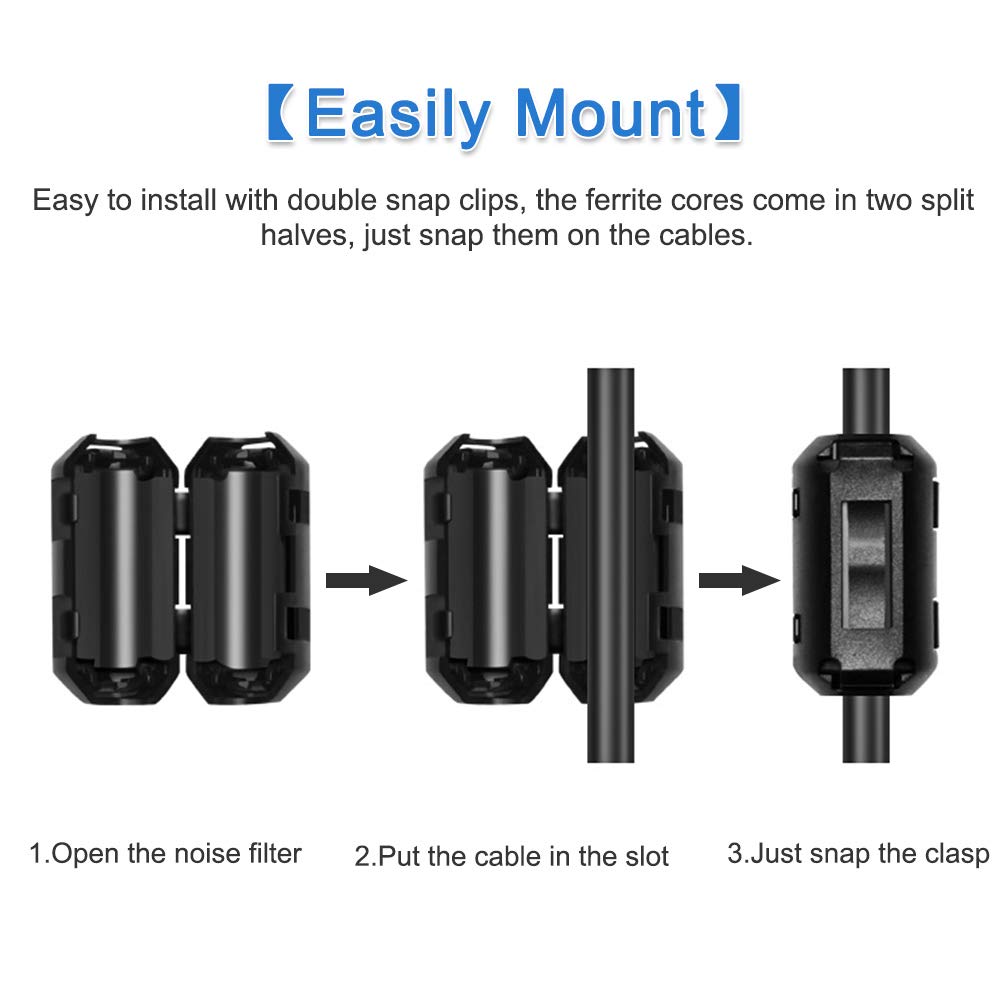 Cable With Rfi Filter Emi Rfi Noise Filter Cable Ring, Roctee 12 Pcs Ferrite Choke Snap On N ...