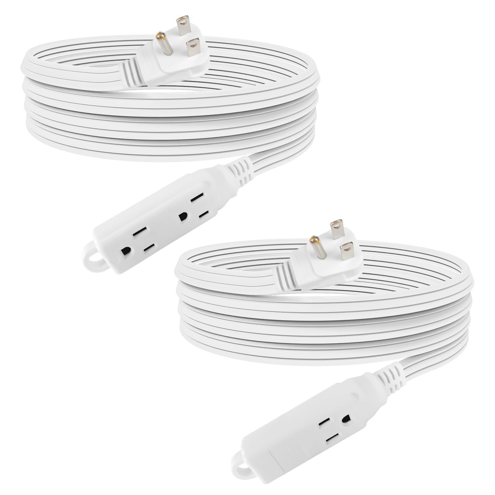 Ep 9 Ft 3 Outlet Extension Cord With Flat Plug, 3 Prong Grounded, 16/3 Spt 3 Power Cable For Indoor Use, White, 2 Pack