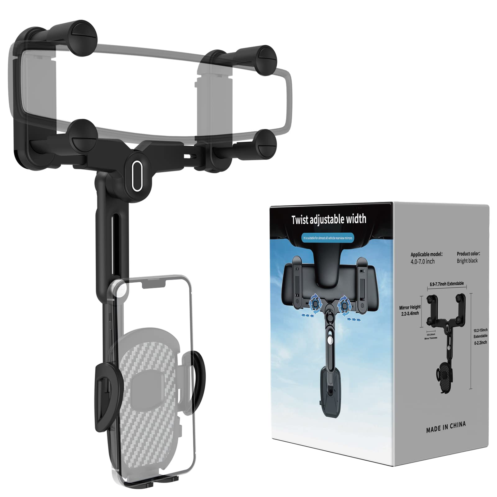 Jdhdl Phone Mount For Car, Rear View Mirror Phone Holder, Rotatable And Retractable Car Phone Holder Mount Rearview Mirror Phone