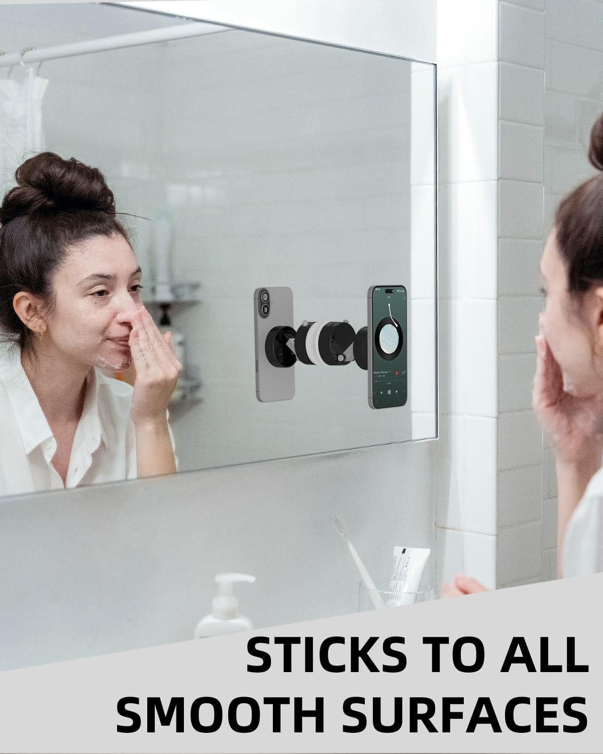 Quyee Upgraded For Magsafe Suction Cup Phone Mount/Shower Phone Holder Airplane Travel Vacation Essentials Magnetic Mirror Phone