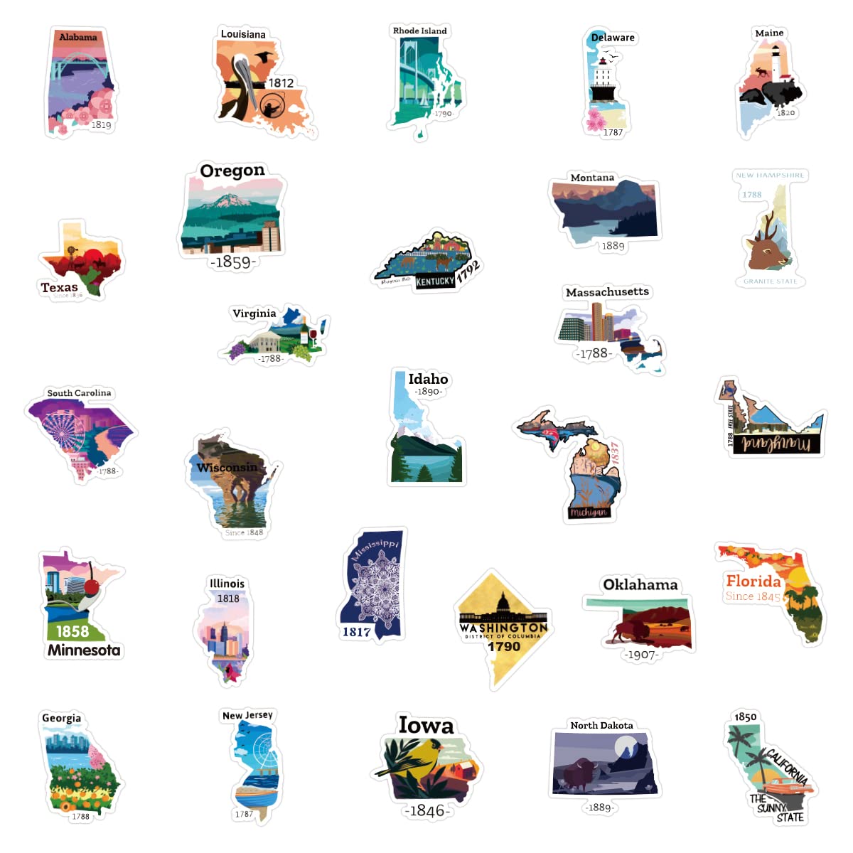 50Pcs United States Travel Map Stickers Pack, Waterproof Vinyl Stickers For Scrapbook Water Bottles Laptop Guitar Computer Phone