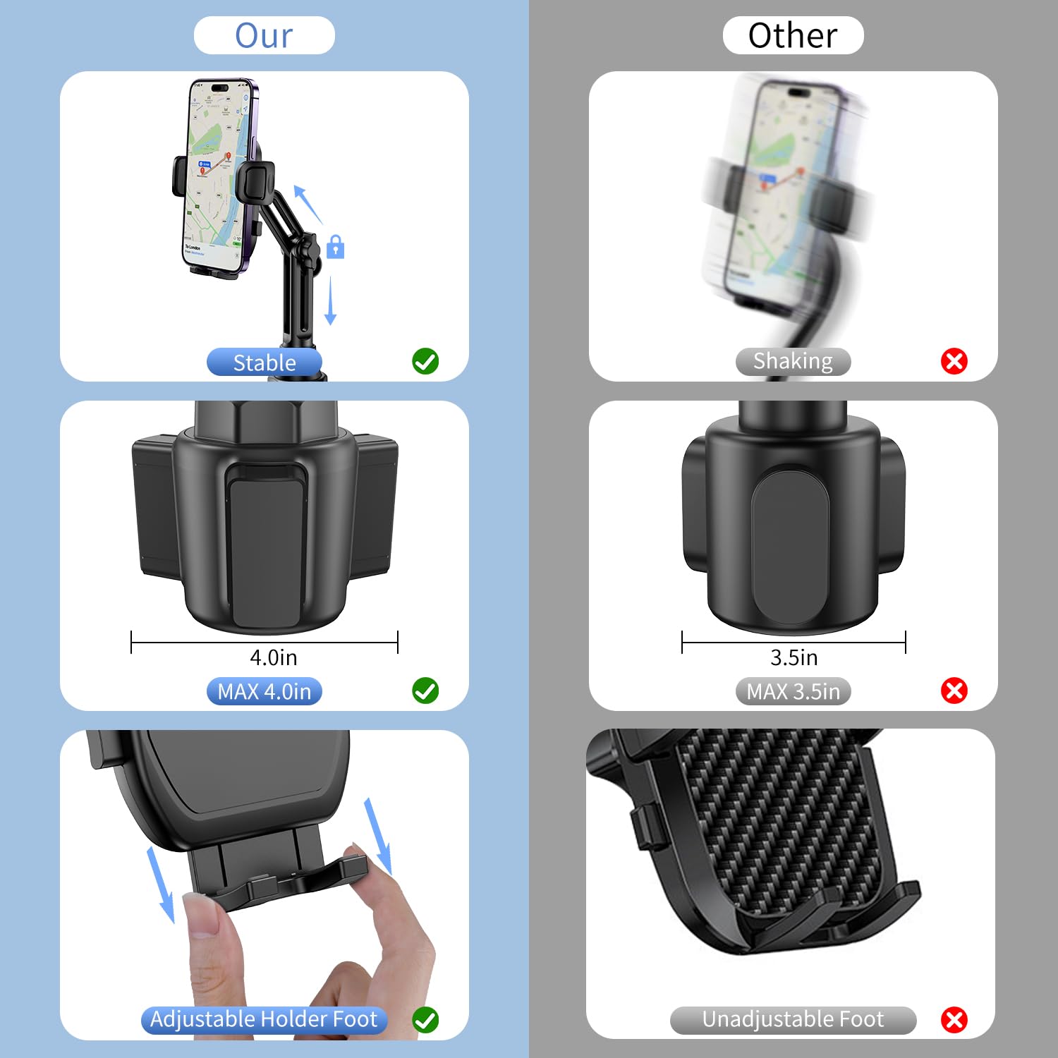 Cup Phone Holders For Your Car, Universal Adjustable Base And Long Neck Car Phone Mount Cradle, Cell Phone Holder Car Accessorie