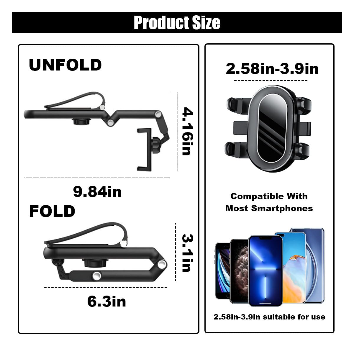 Sun Visor Car Phone Holder, Multifunctional Adjustable Rearview Mirror Cell Phone Holder For Car Home Kitchen, 360 Rotatable And