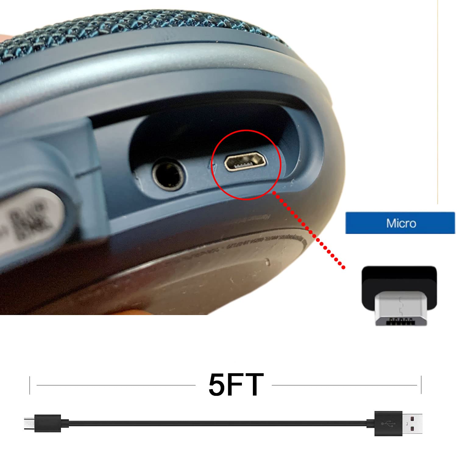 Replacement Micro Usb Charger Cord For Jbl Clip 3, 2, Jbl Flip 4, 3, 2, Jbl Charge 3, 2, 2 Plus Waterproof Portable Bluetooth Sp