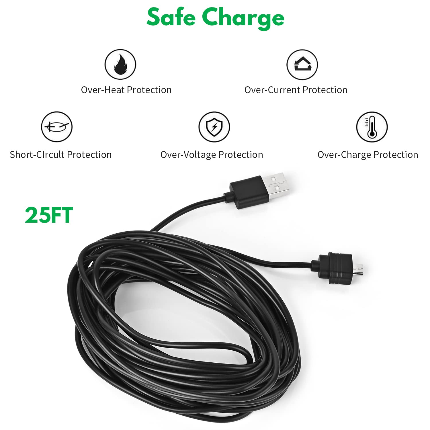 Alertcam 2Pack 25Ft/7.5M Charger Cable For Blink Mini And Blink Mini Pan Tilt, Extension Usb Cable Continuously Power Your Camer