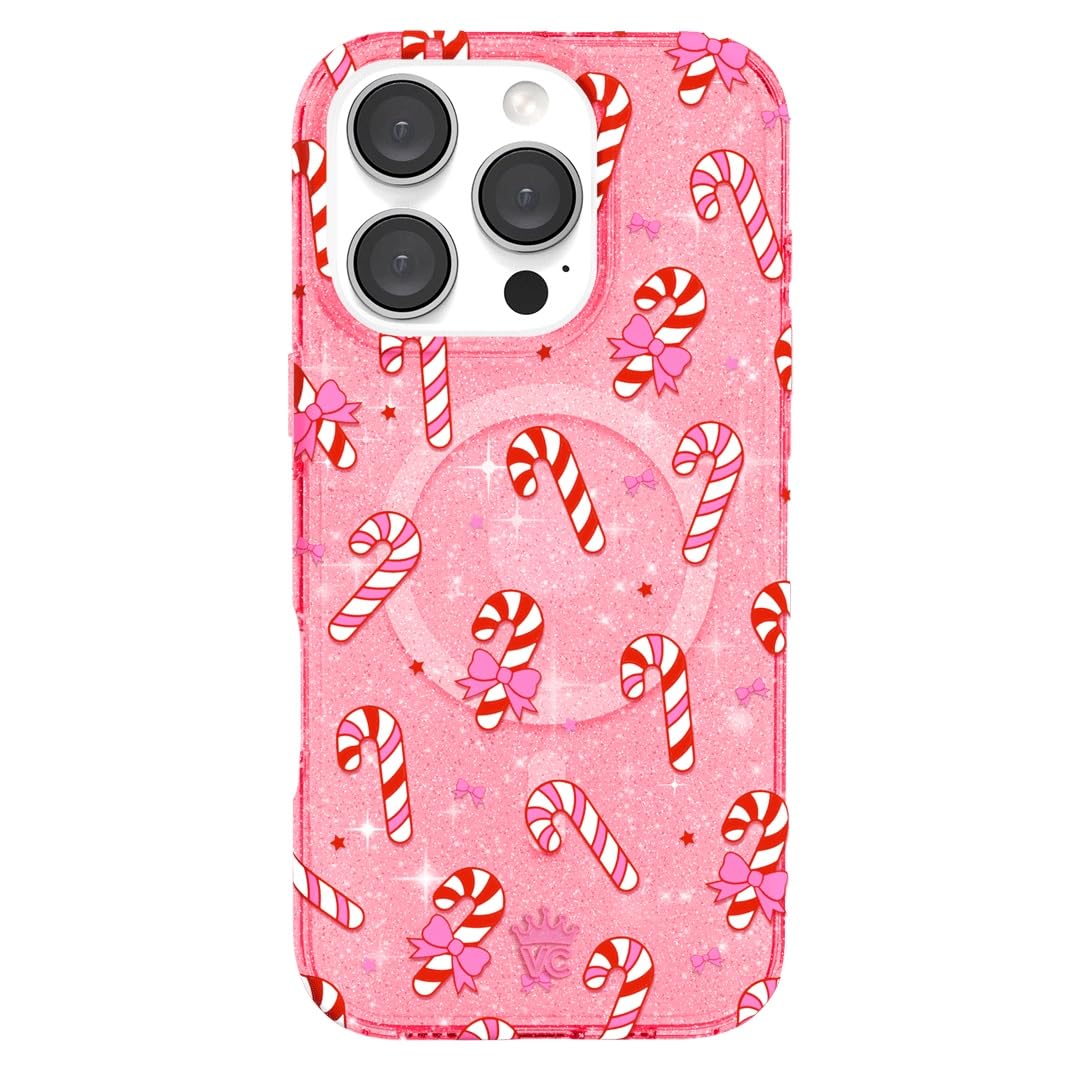 VELVET CAVIAR Christmas Phone Case for iPhone 16 Pro - Compatible with MagSafe [10ft Drop Tested] - Holiday Pink Peppermint Glit
