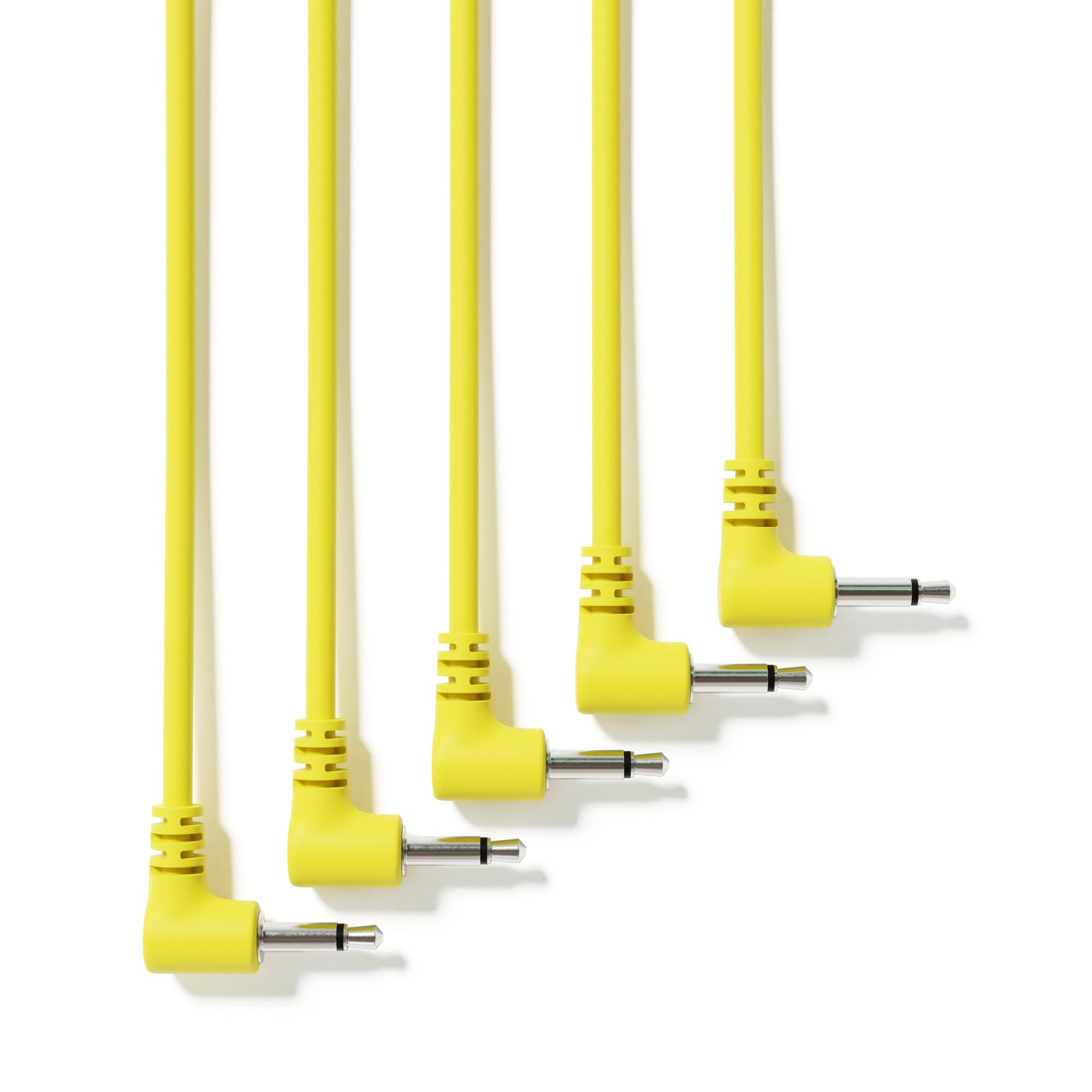 ExcelValley - 5-Pack - Right Angle Mono Modular Patch Cables - 3.5mm 1/8 Eurorack Synthesizer [Yellow | 15 cm - 5.91]