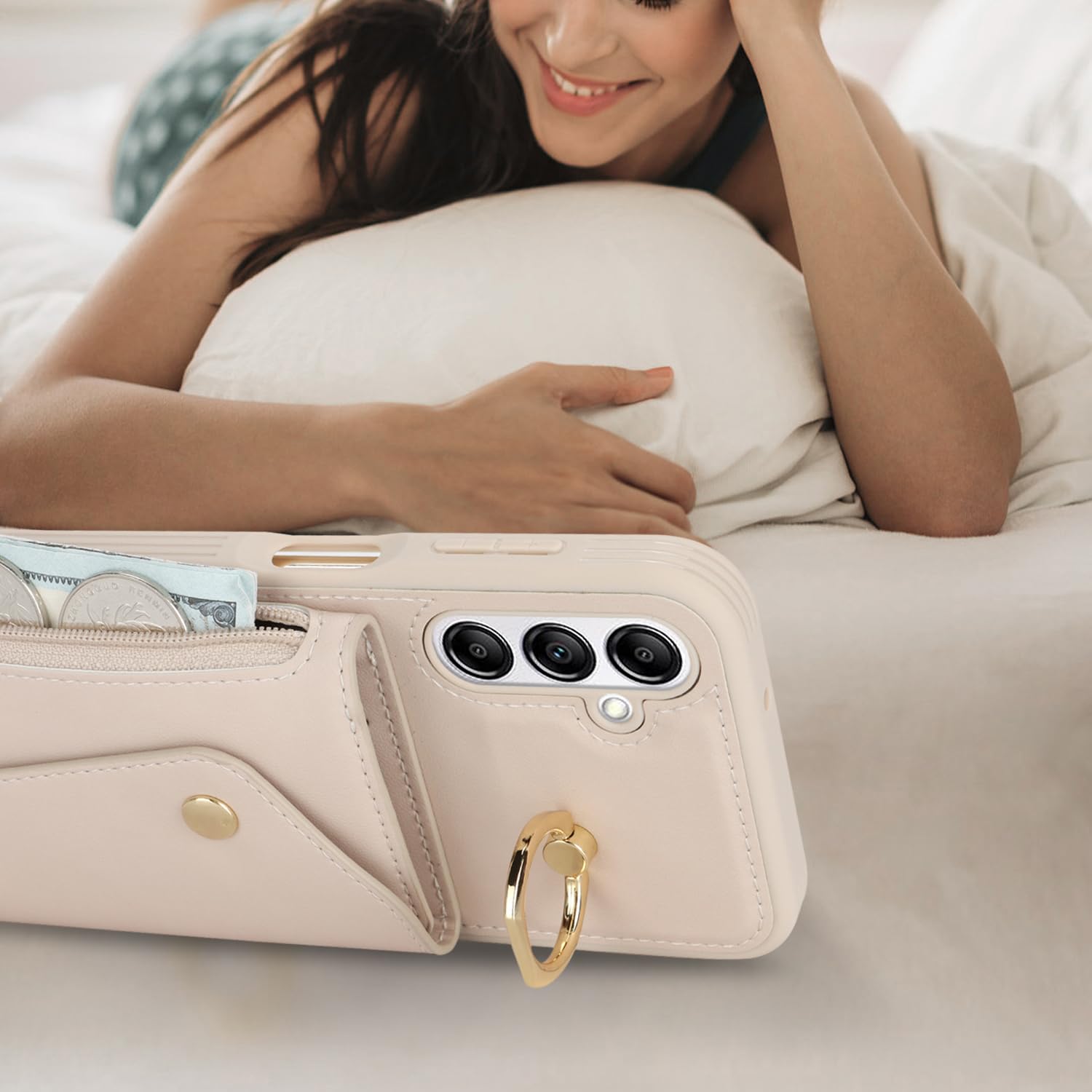 Lipvina For Samsung Galaxy A14 5G Case With Card Holder And Strap - Zipper Pocket,Crossbody Lanyard Strap,Credit Card Holder,Sta