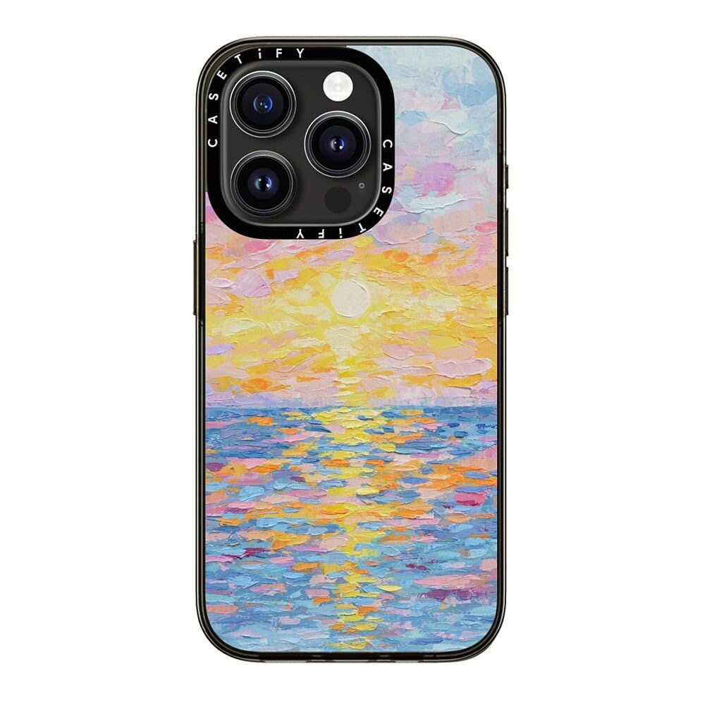 Casetify Compact Iphone 15 Pro Case [2X Military Grade Drop Tested / 4Ft Drop Protection]   Frosted Sunset   Clear Black