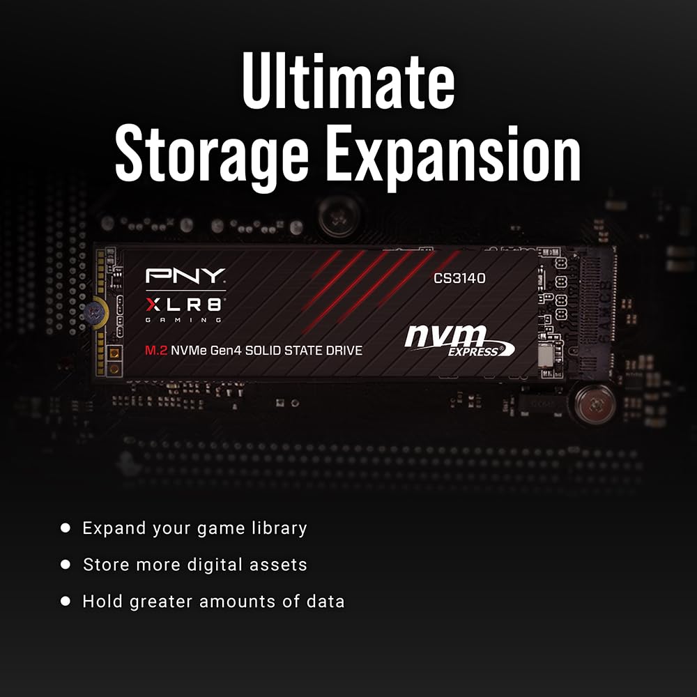 Pny Xlr8 Gaming Cs3140 4Tb Pcie Gen4 Ssd - Up To 7500/6850 Mb/S, M.2 2280, 3D Nand - Ps5/Pc/Laptop Upgrade For Gamers, Creators,