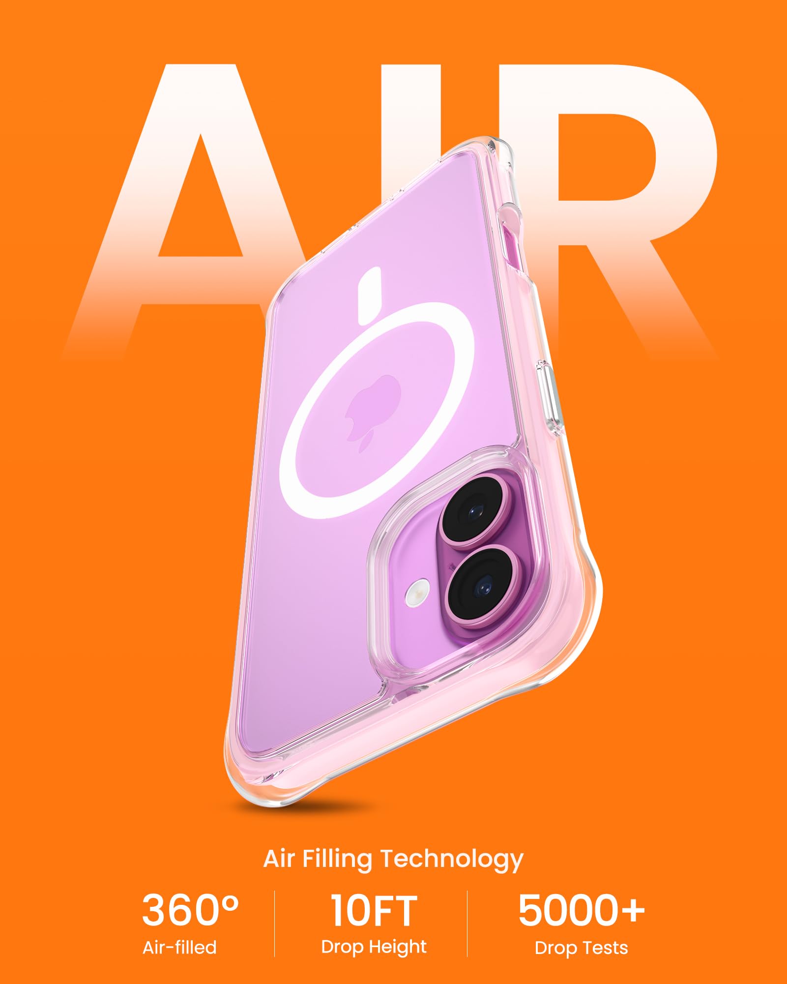 Ornarto Air Case For Iphone 16 Plus Clear, Compatible With Magsafe, Military Grade Drop Protection Cover With Built In Air Pink