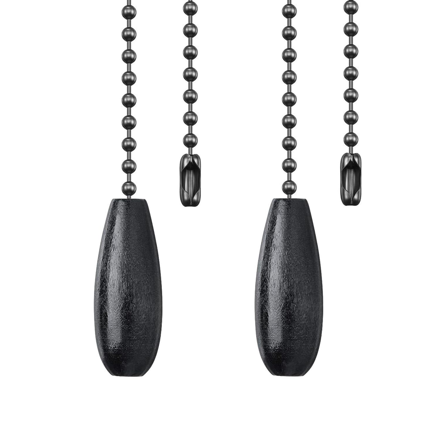 Dotlite 2Pack Black Wooden Ceiling Fan Pull Chain Extender, 12In Decorative Fan String Pulls Extension,3Mm Diameter Beaded Chain