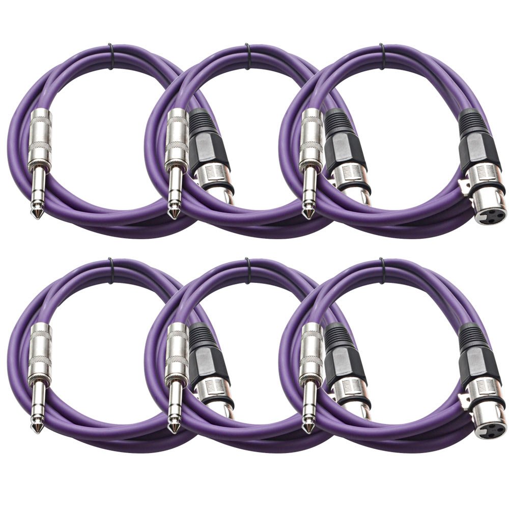 Seismic Audio SATRXL-F6 6-Feet XLR Female to 1/4-Inch TRS Patch Cables - Purple