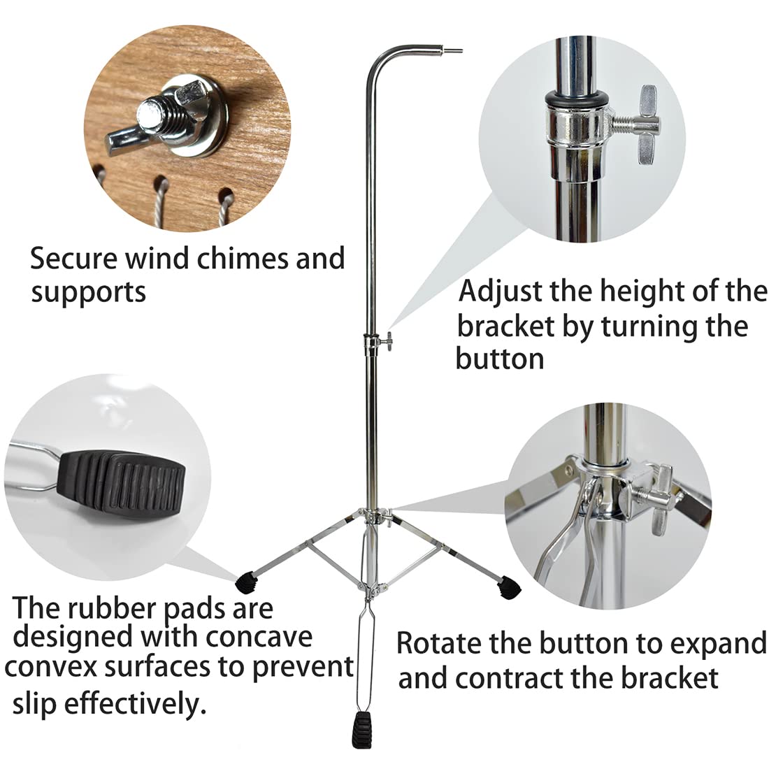 Ennbom Adjustable Height Tripod Stand Collapsible Wind Chime Stand Mounting Stand For Bar Chime Musical Percussion