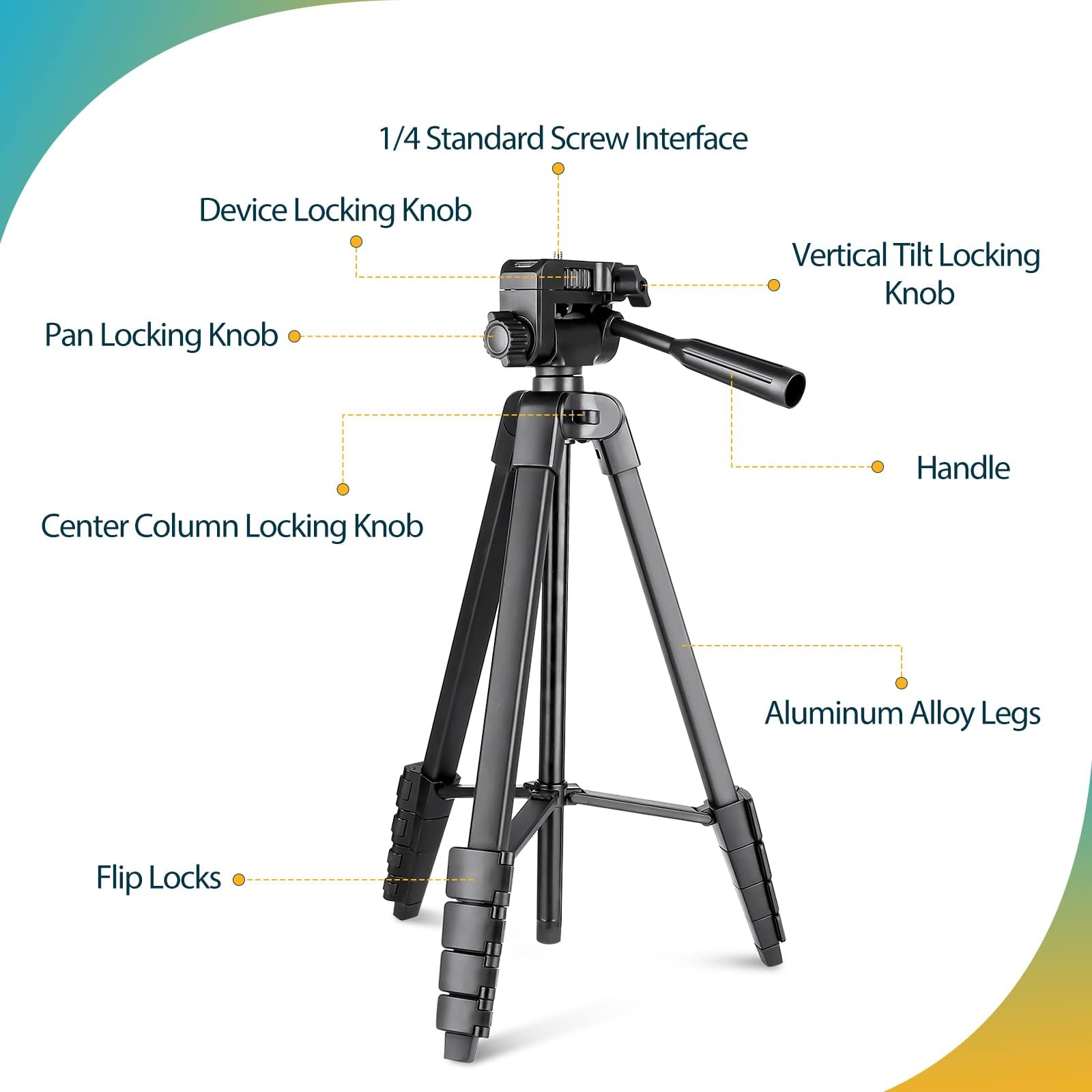 Aureday Phone Tripod Stand, 64� Extendable Cell Phone&Camera Tripod With Wireless Remote And Phone Holder, Aluminum Ipad Tripod For Video Recording/Selfies/Live Stream/Vlogging Black