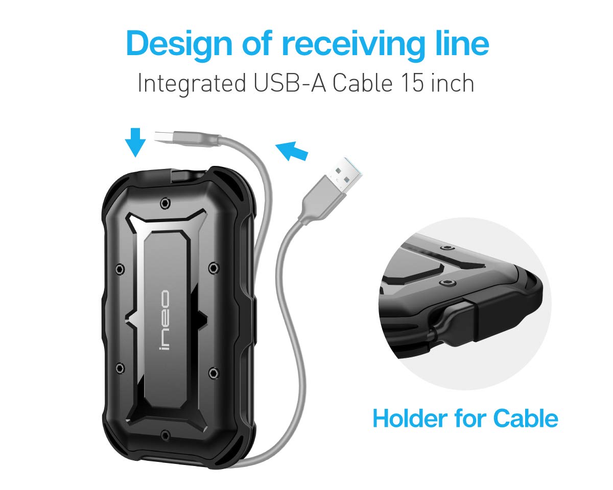 Ineo 2.5' Usb 3.0 Type A Rugged Waterproof & Shockproof External Hdd Enclosure   Ip66 Rated, Compatible With Ps5, Xbox, Laptops, Macbook, Wd, Seagate, Toshiba, Samsung, Hitachi [T2566 Ii]
