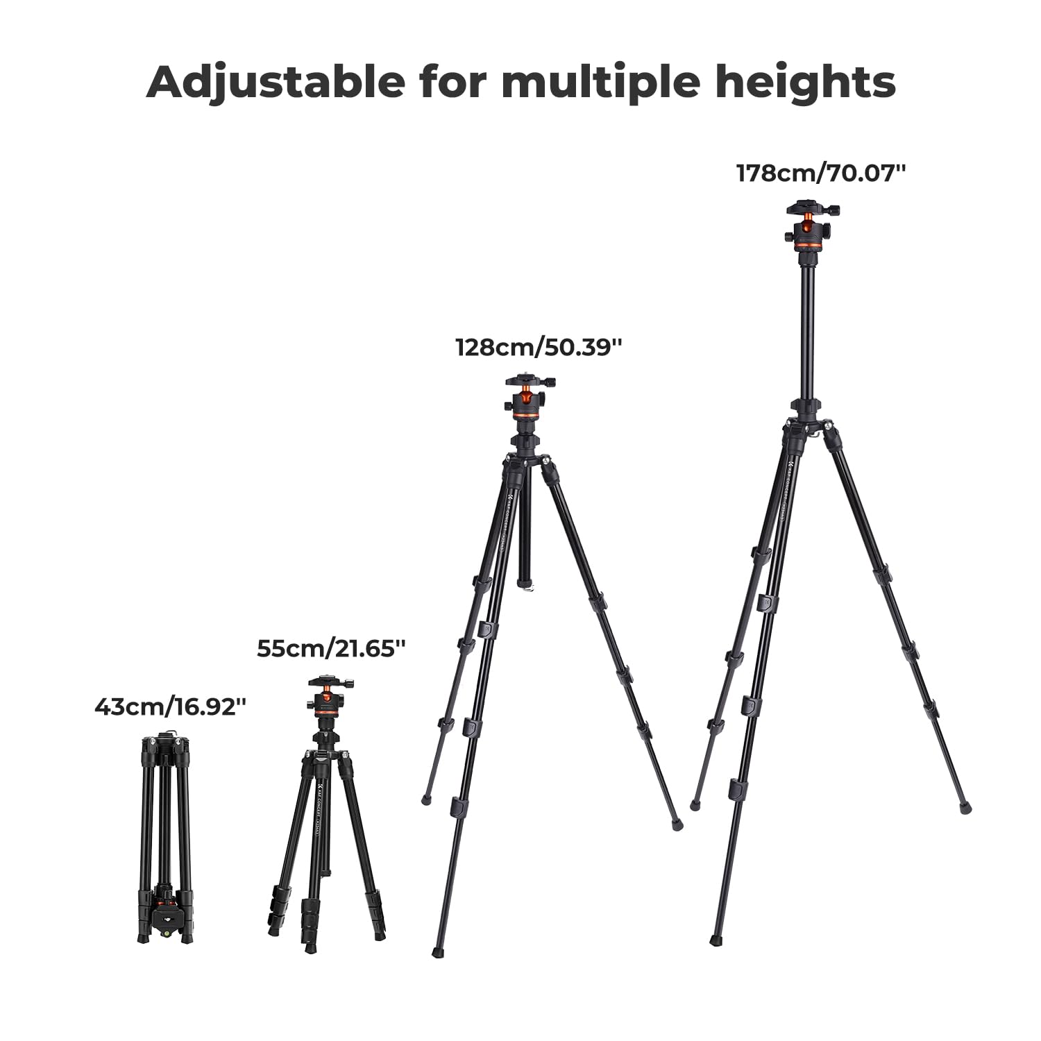 K&F Concept 70 Inch/178Cm Camera Tripod, Lightweight Travel Tripods For Camera With 360 Degree Ball Head Load Capacity 8Kg/17.6Lbs, Cellphone Clip For Smartphone Live Streaming Vlog K234A3+Bh 36