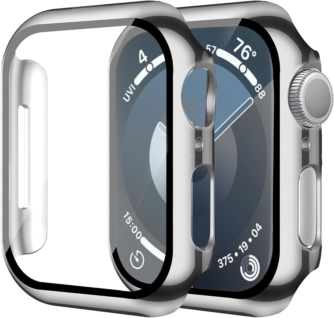 Smiling 2 Pack Case Compatible with Apple Watch Series 9/8/7 45mm with Tempered Glass Screen Protector, Hard PC Case Overall Pro
