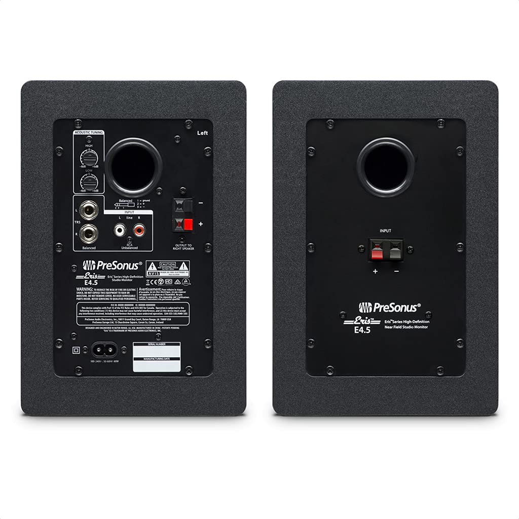 Presonus Eris E.45 Hd 2 Way 4.5' Nearfield Monitors, 70Hz 20Khz Frequency Response, 10Kohm Input Impedance, 2X Balanced 1/4' Trs, 2X Unbalanced Rca, Pair