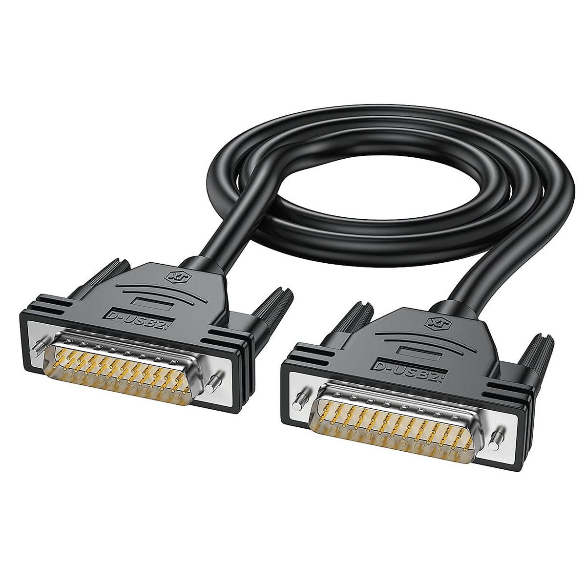 Juxinice Db25 Male To Male Cable 6Ft, 26Awg Tinned Copper Wires,Double Shielded With Foil &Metal Braid, D Sub 25 Pin Rs232 Serial Cable In Black