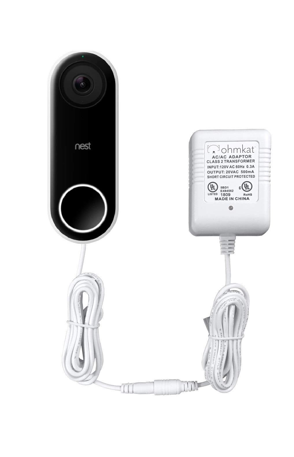 Ohmkat Video Doorbell Power Supply  Compatible With Nest Wired And Battery   No Existing Wiring Required   Transformer, Adapter,