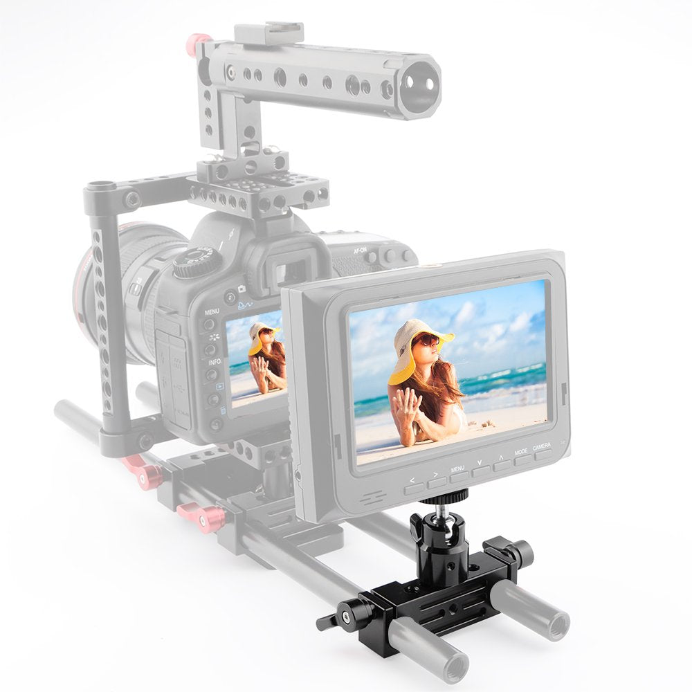 Camvate 15Mm Rod Clamp Railblock Articulated 1/4 Hot Shoe Mount Mini Ball Head For Camear Flash Bracket Holder(Black) - 1145