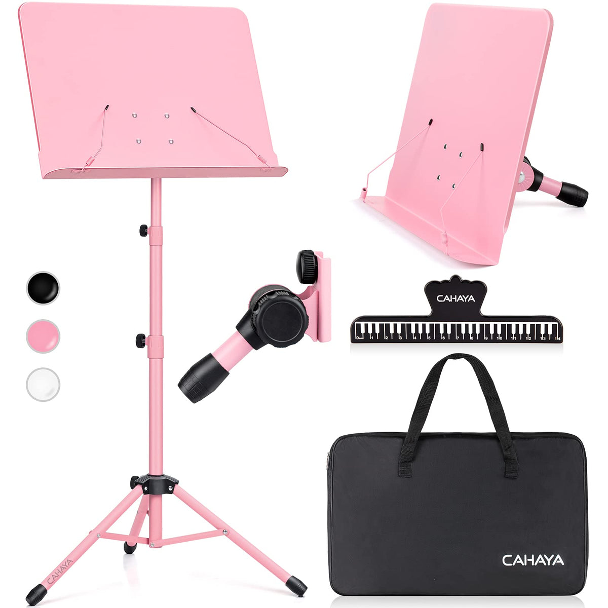 Cahaya Sheet Music Stand & Tabletop Music Stand Solid Back With Carrying Bag For Books Notes Laptop Tablet Pink Cy0194