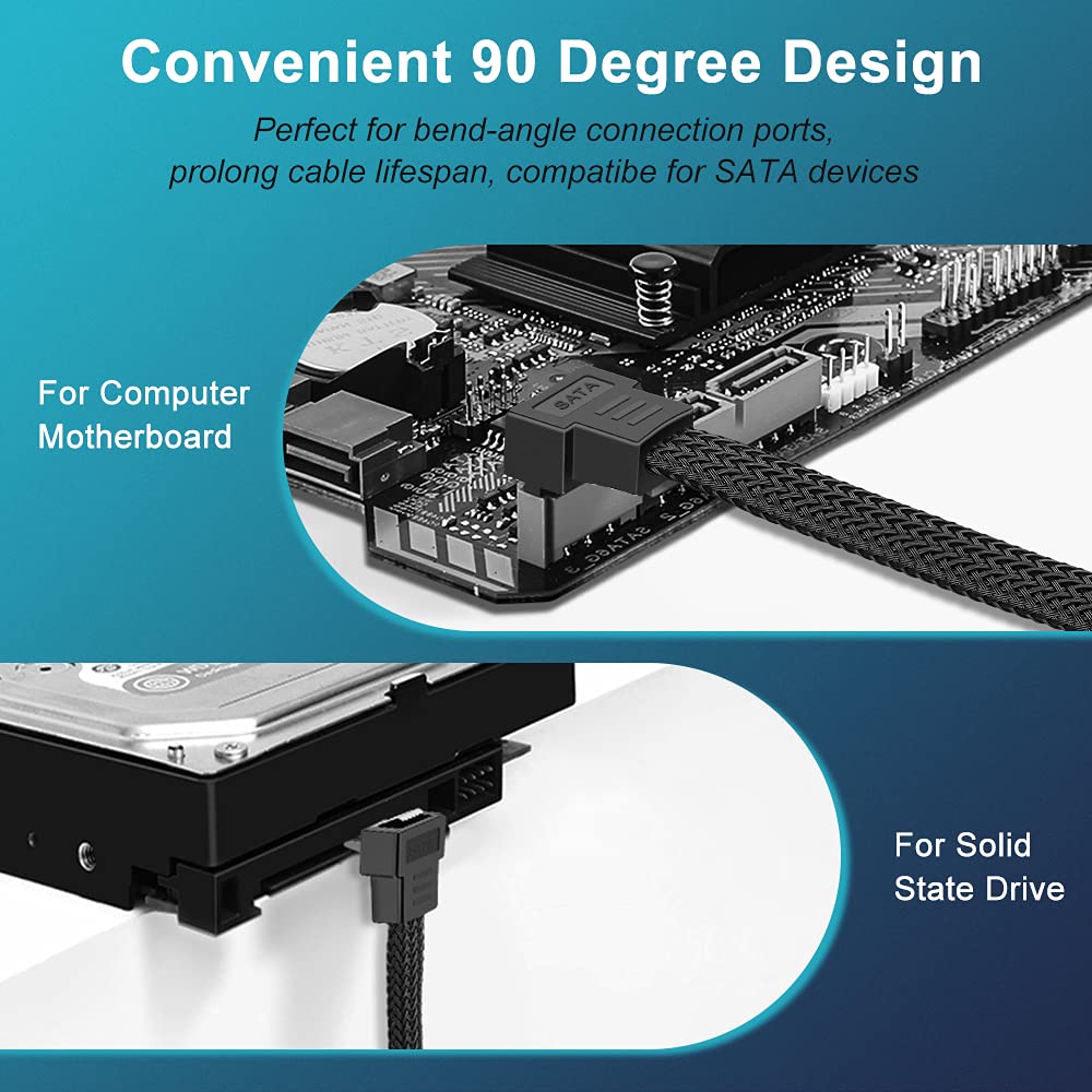 Electop Sata Iii Cable, 6Gbps 90 Degree Right Angle Hdd Sdd Data Cable, Sata 3.0 Nylon Braided Cable With Locking Latch For Sata