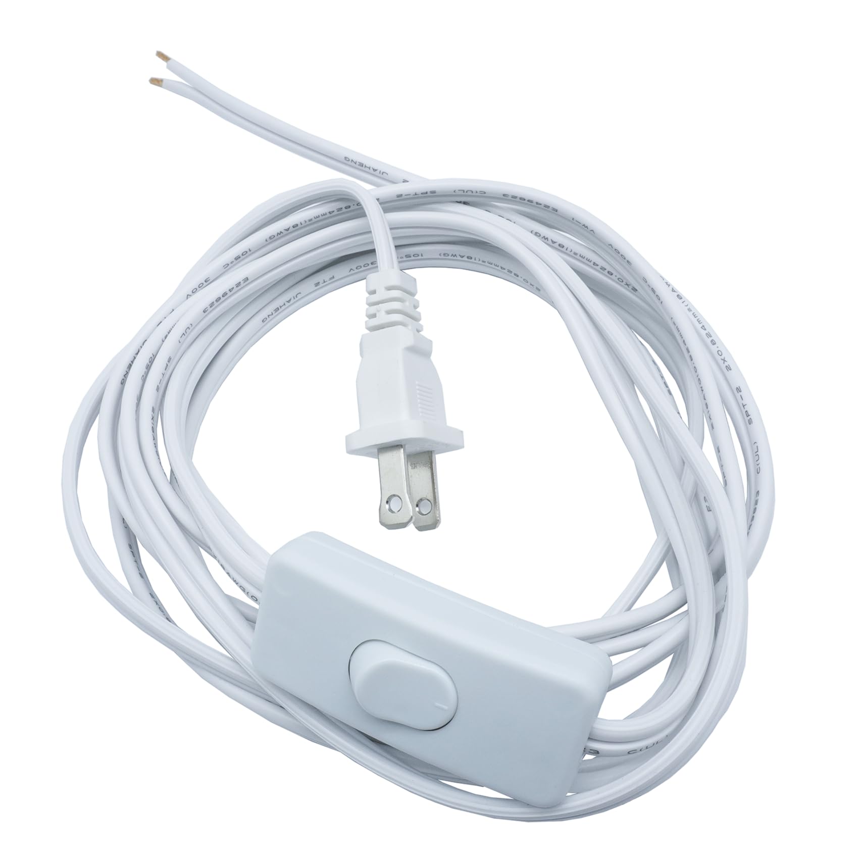 12Ft Replacement Lamp Cord, 18 Awg 2 Prong Power Cord Cable With On Off Button Switch, Stripped Ends Ready For Wiring And Applic