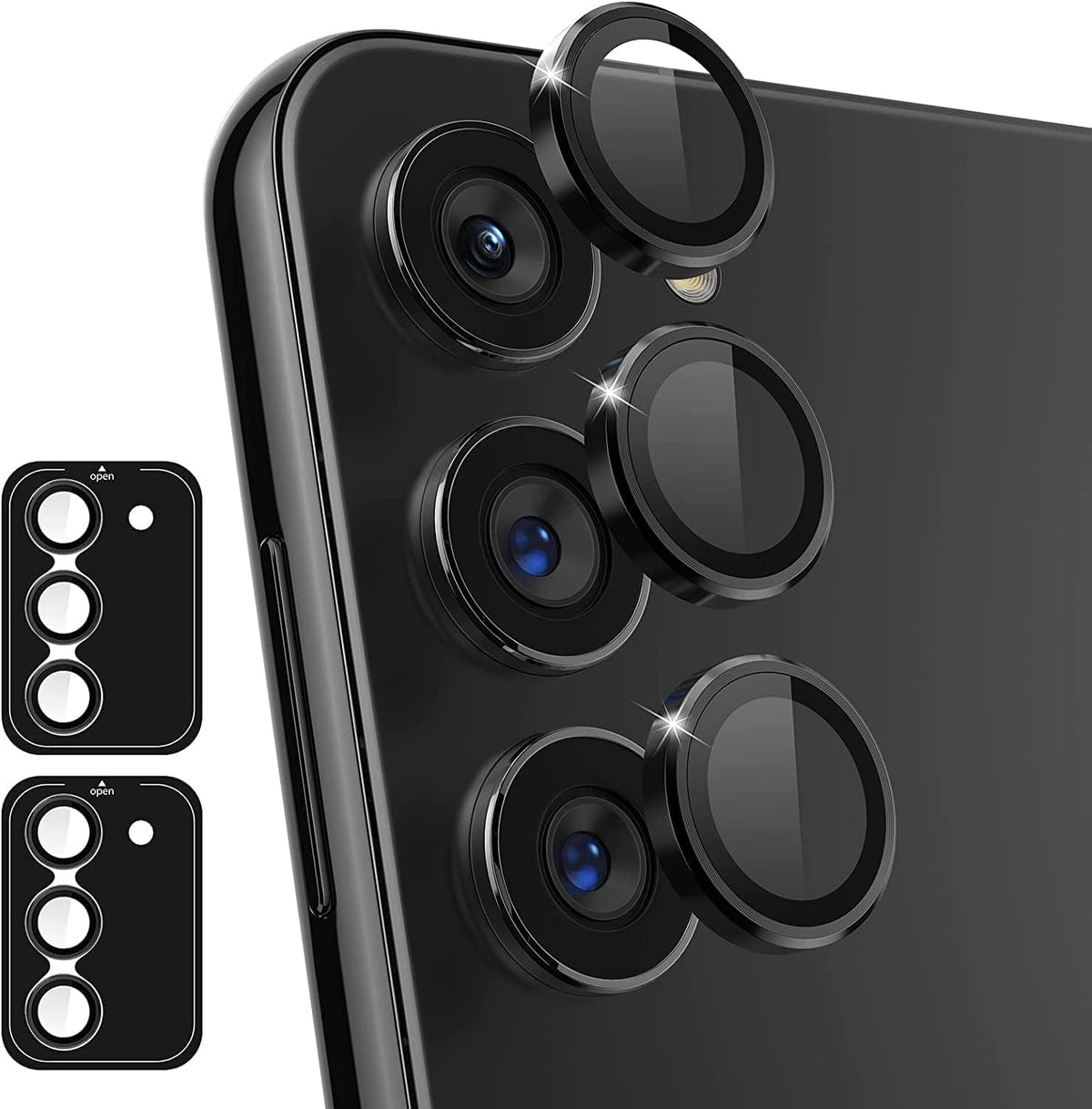 Zeking (2 Set For Samsung Galaxy A55 5G Camera Lens Protector, Scratch-Resistant Hd Clarity Ultra-Thin 9H Tempered Glass With Aluminum Edging, Individual Metal Lens Cover (Black)