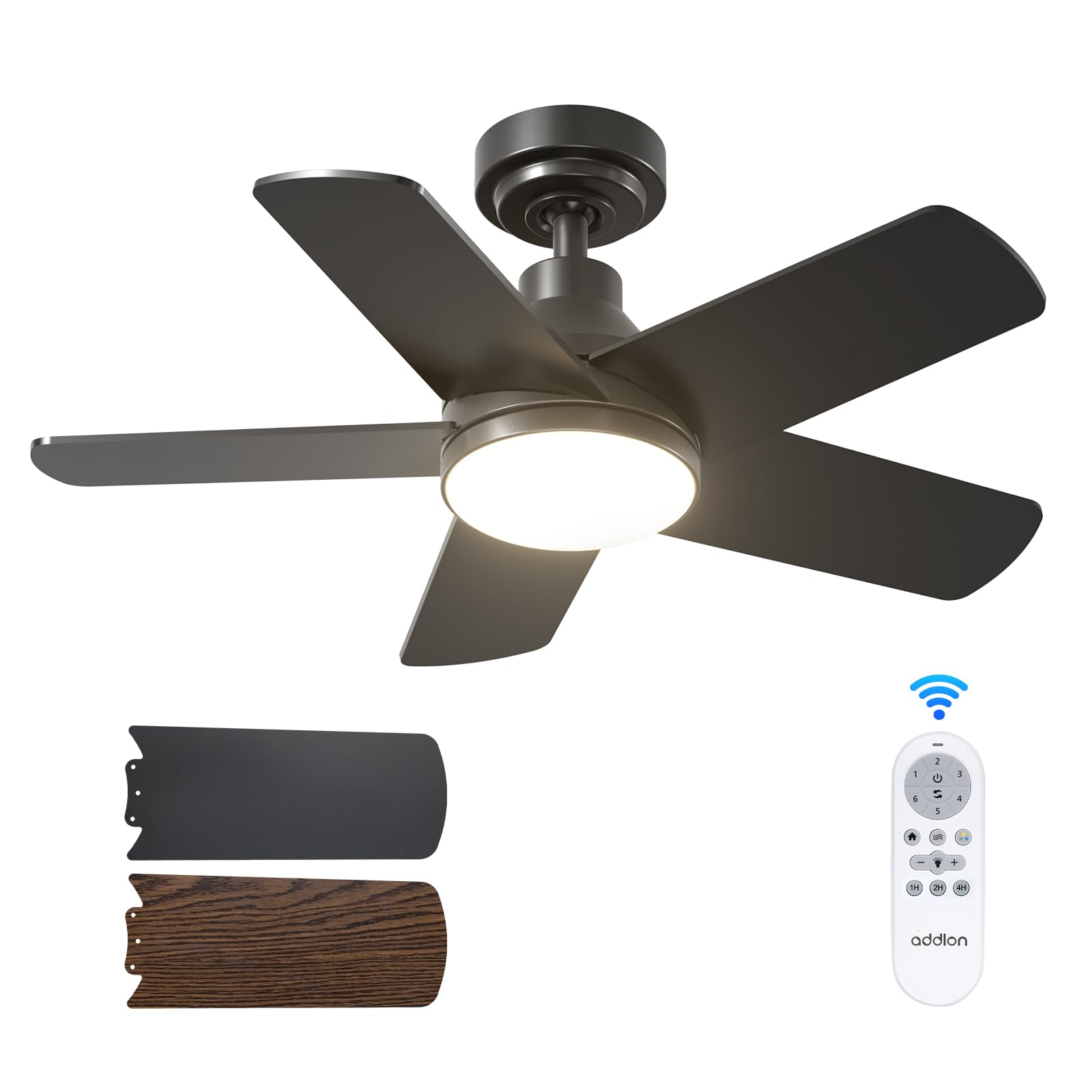 Addlon Ceiling Fans With Lights, 32 Inch Black Ceiling Fan With Light And Remote Control, Reversible, 3Cct, Dimmable, Noiseless,
