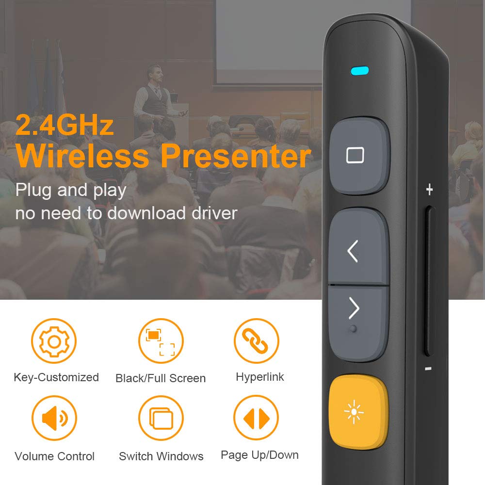Norwii N29 Wireless Presenter Presentation Clicker, 330Ft Long Contol Range Hyperlink Volume Powerpoint Clicker Presentation Rem